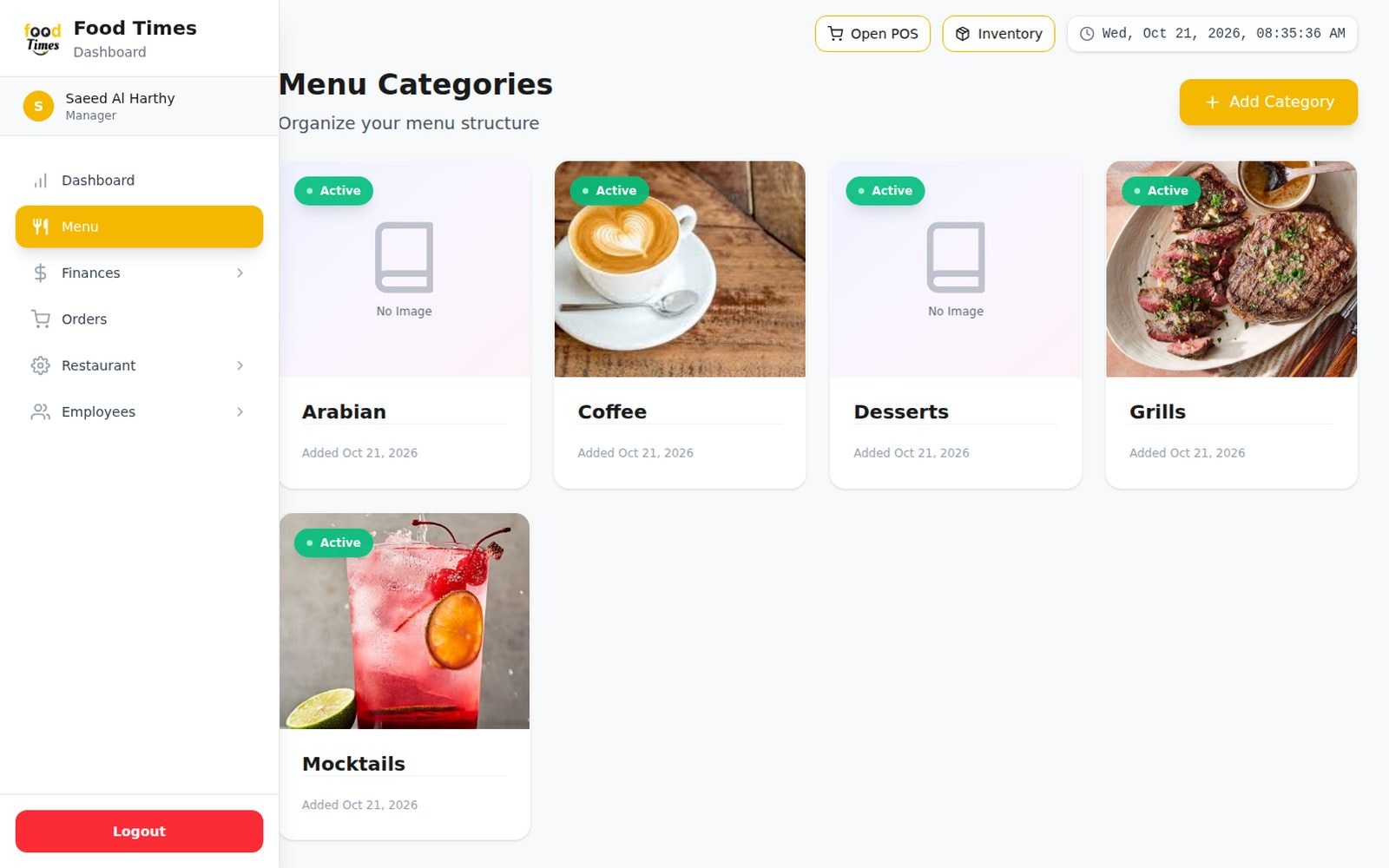 Categories with photos, ready for the POS.