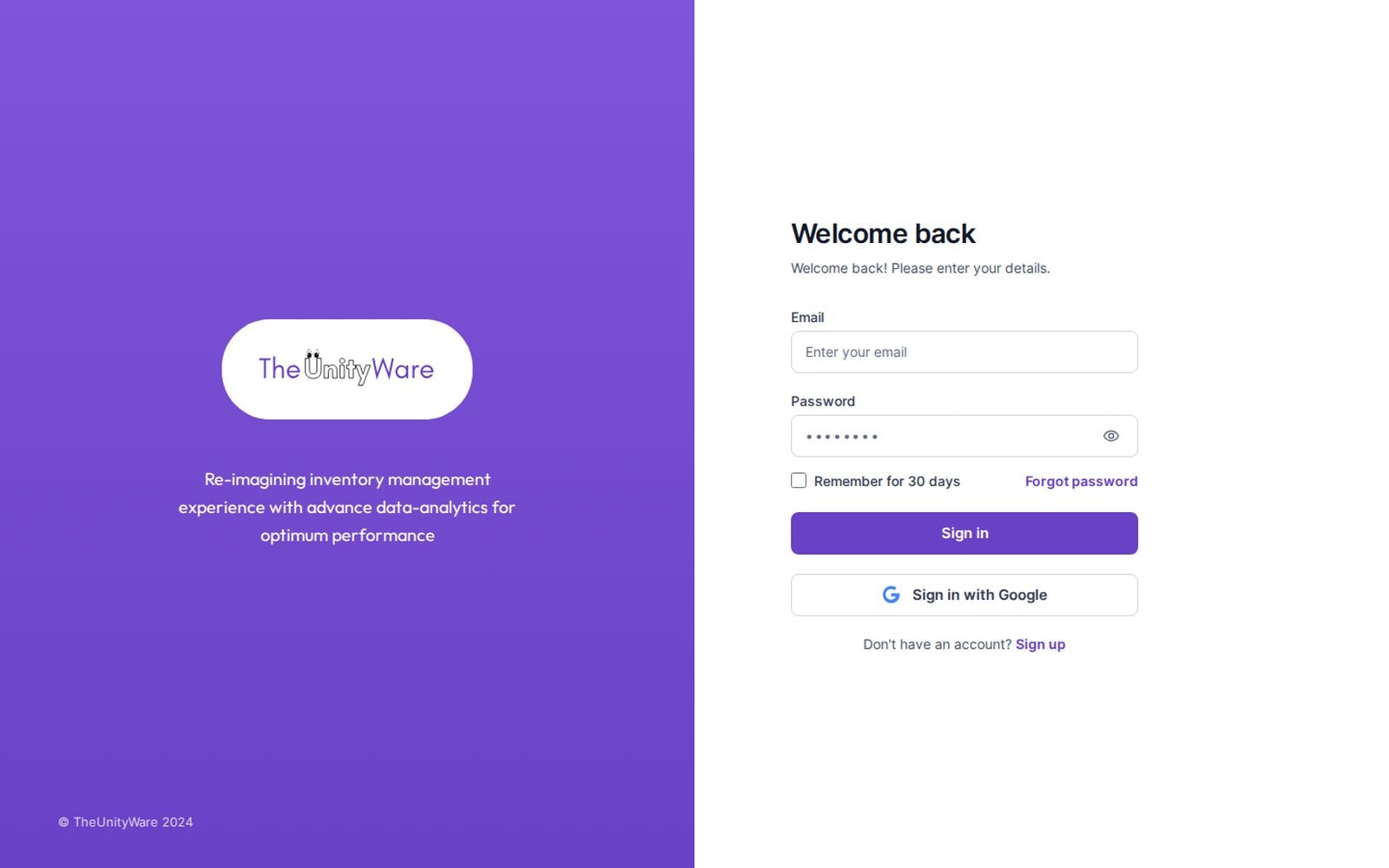 Email or Google sign-in.