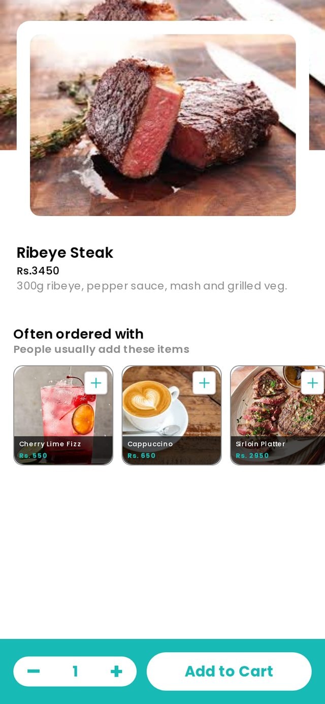 Item details with often-ordered-together suggestions.