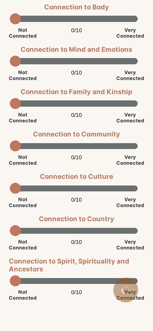 How connected people feel to body, mind, family, community, culture, Country and spirit.